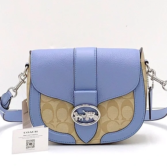 COACH Georgie Saddle Bag In Signature Canvas 
Silver/Light Khaki/Marble Blue - Picture 3 of 15